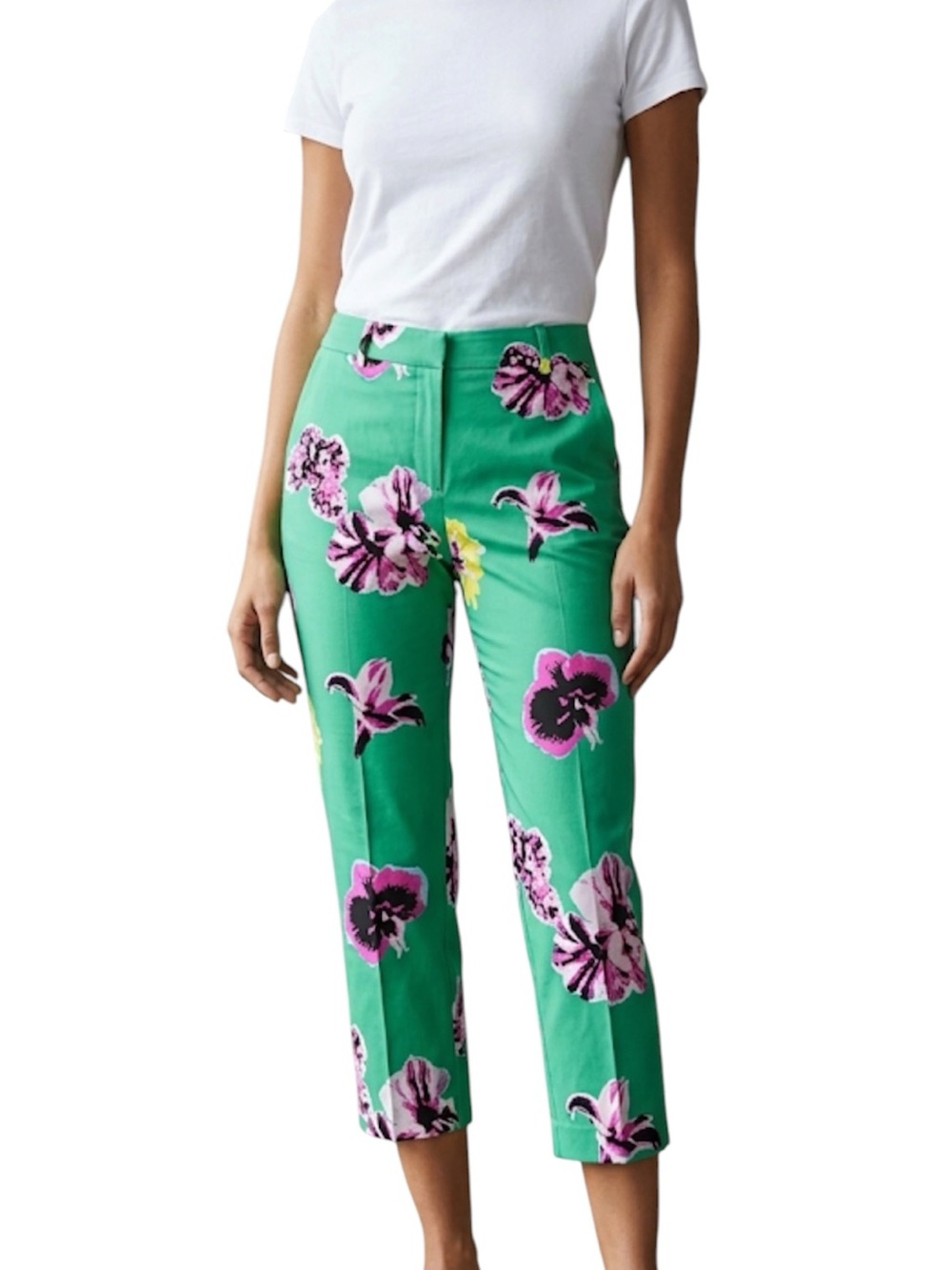 J.Crew Green Floral Ankle Cropped Straight Leg Casual Preppy Pants Size 0